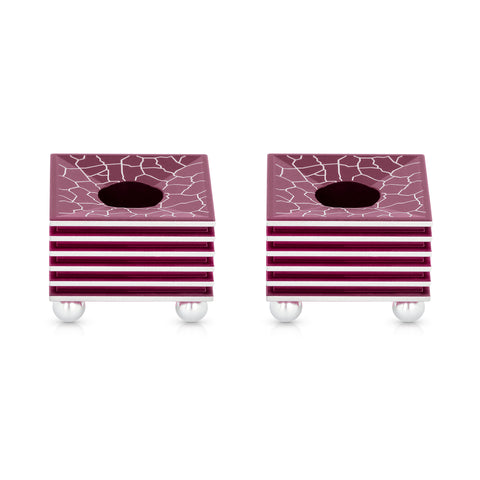 Square Shabbat Candleholders - Grooved