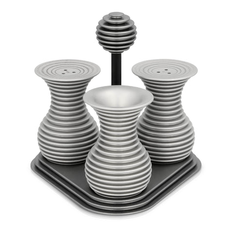 Salt, Pepper & Toothpick Set - Grooved
