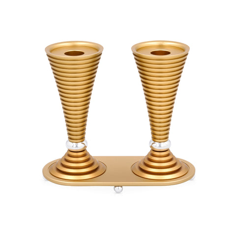 Round Shabbat Candlesticks - Grooved