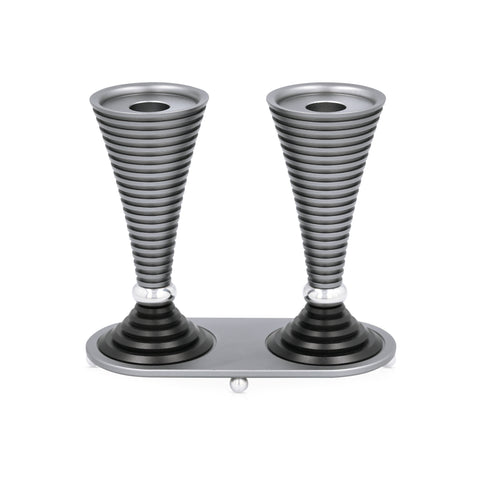 Round Shabbat Candlesticks - Grooved