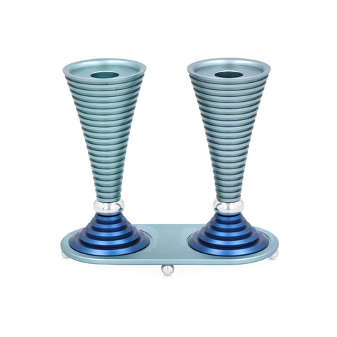 Round Shabbat Candlesticks - Grooved