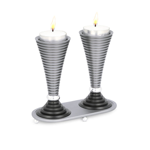 Round Shabbat Candlesticks - Grooved