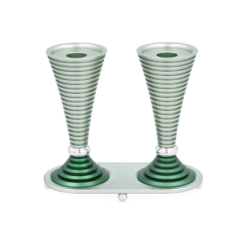 Round Shabbat Candlesticks - Grooved