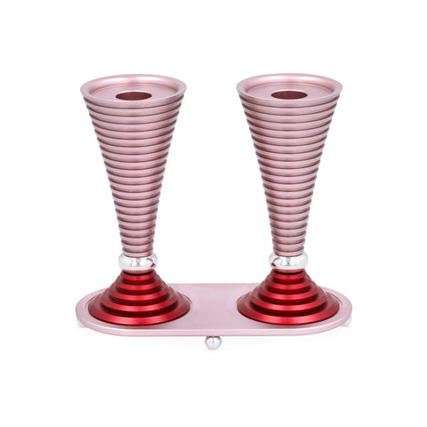 Round Shabbat Candlesticks - Grooved