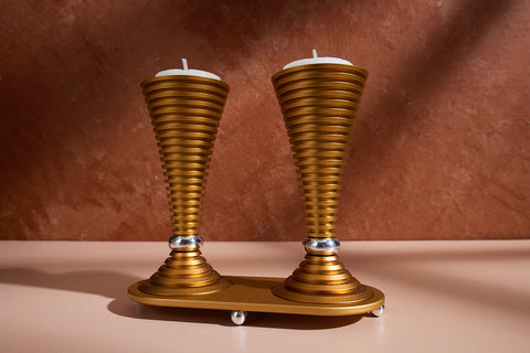 Round Shabbat Candlesticks - Grooved