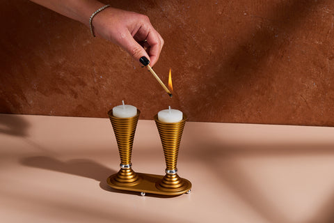 Round Shabbat Candlesticks - Grooved