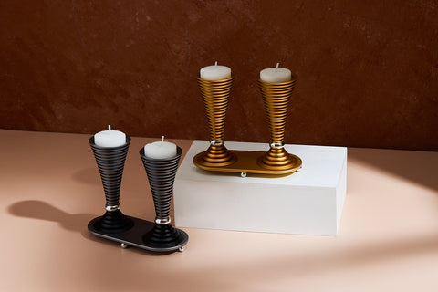 Round Shabbat Candlesticks - Grooved