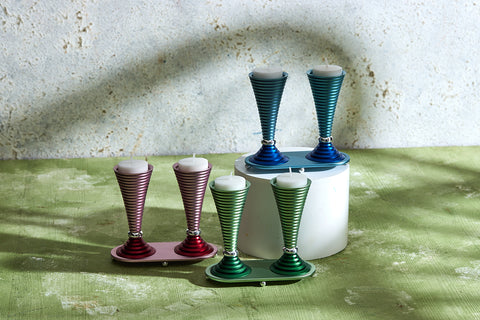 Round Shabbat Candlesticks - Grooved