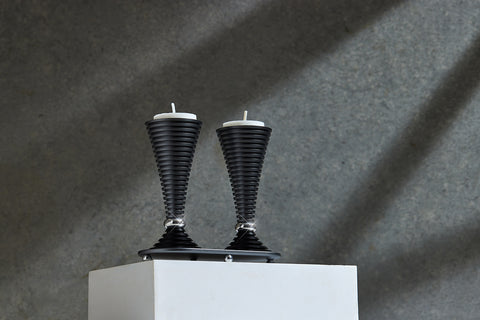 Round Shabbat Candlesticks - Grooved