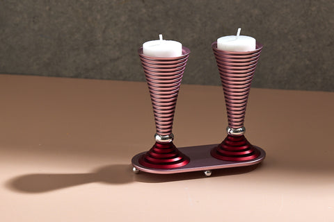 Round Shabbat Candlesticks - Grooved